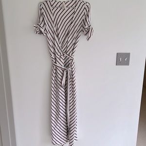 Elli White Bows and Stripes Silky Wrap Dress Sz S